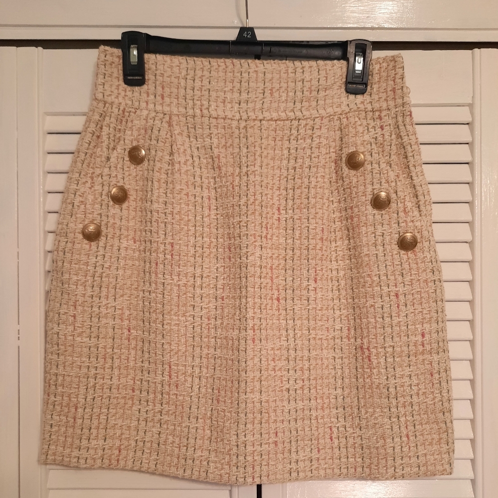 Anthropologie ruffian vintage pleated cotton blend tweed skirt LG *J